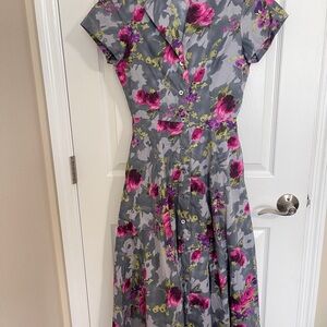 J. Peterman Pink A-line Midi Dress V-neck Short Sleeve